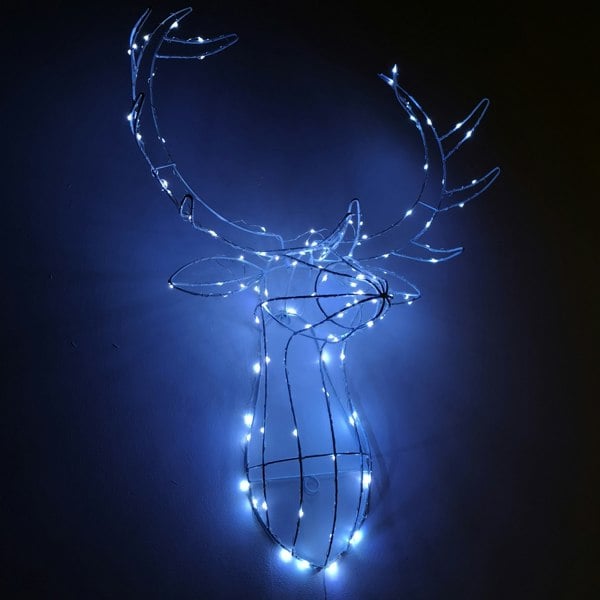 Samuel Alexander 70cm Outdoor Light Up Reindeer Head Christmas Decoration with Twinkling Ice White LEDs