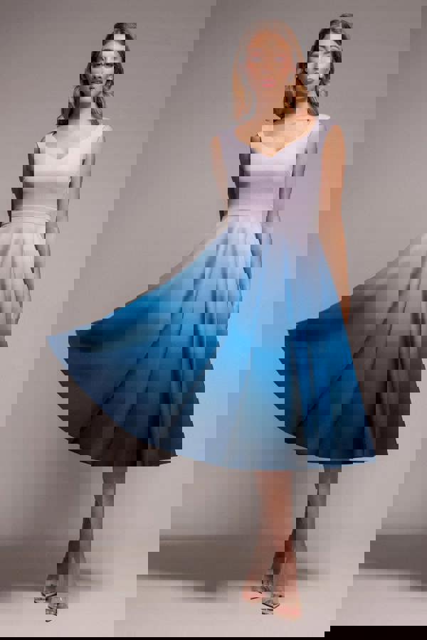 Ombre Scuba Foam Bardot A-Line Midi Dress - Light Blue DR4283QZ