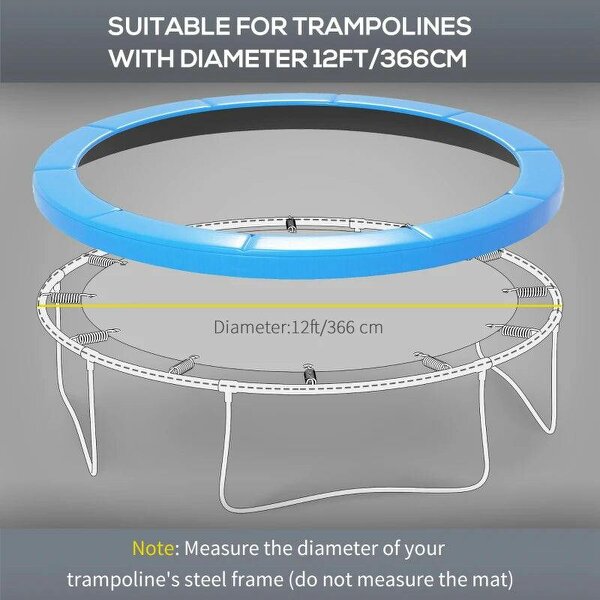 12ft Trampoline Accessories Safety Pad Φ366cm Replacement Surround Padding Thick Foam Pads Light Blue