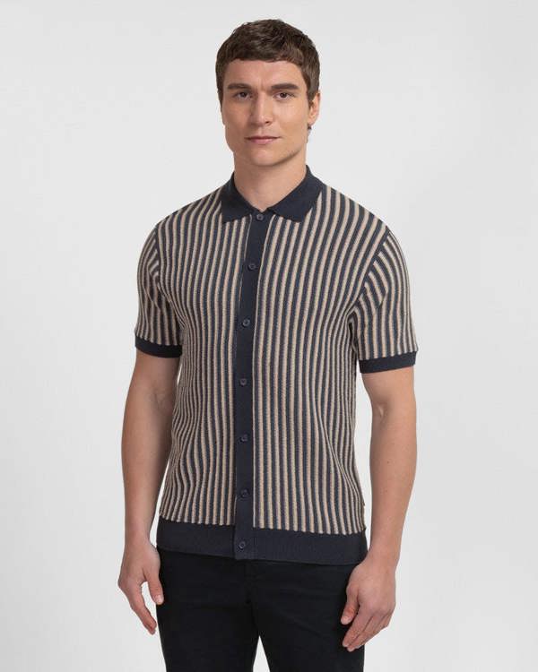 Steel & Jelly Grove - Textured Stripe Knitted Short Sleeve Shirt