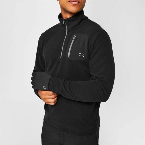 Calvin Klein Mens Planet Zip Pocket Golf Fleece - Black - 