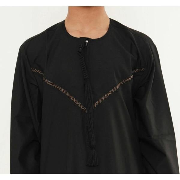 HM10 - Boy's Thobe Emirati Omani Zipped Jubba - Black - Thobez - 17