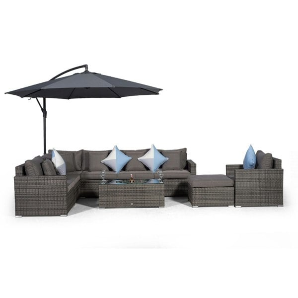 Giardino Havana 7 Seat Rattan Sofa Armchair Set w/ Ice Bucket Table and Ottoman
