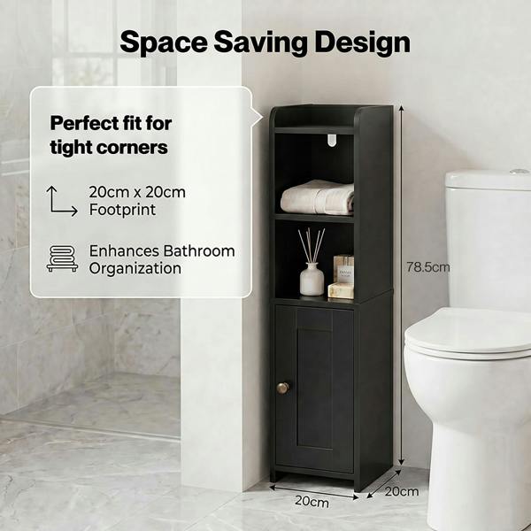 Levede Bathroom Cabinet Slim Corner Storage Adjustable Shelves PB MDF Black