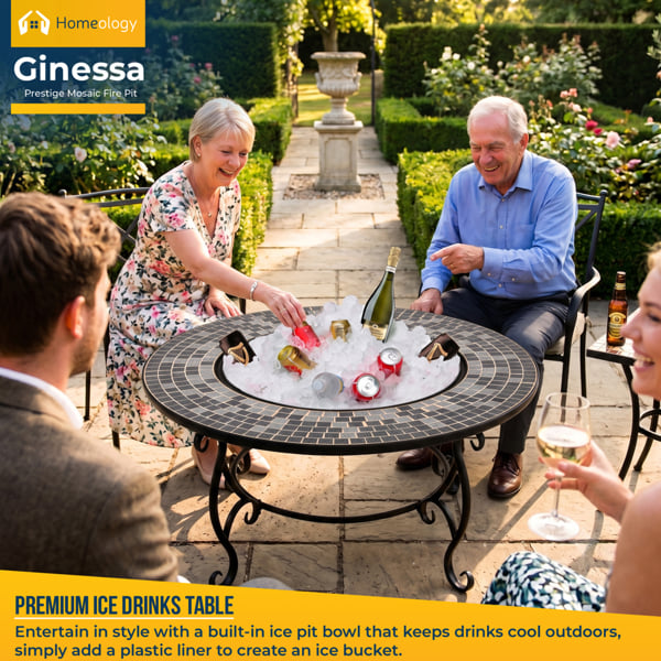 Homeology GINESSA Garden Heater Fire Pit Coffee Table Barbecue Ice Bucket - Mosaic Ceramic Finish