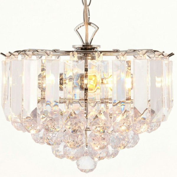 3 Light Chandelier Pendant CHROME & ACRYLIC Shade Hanging Ceiling Lamp Holder Loops