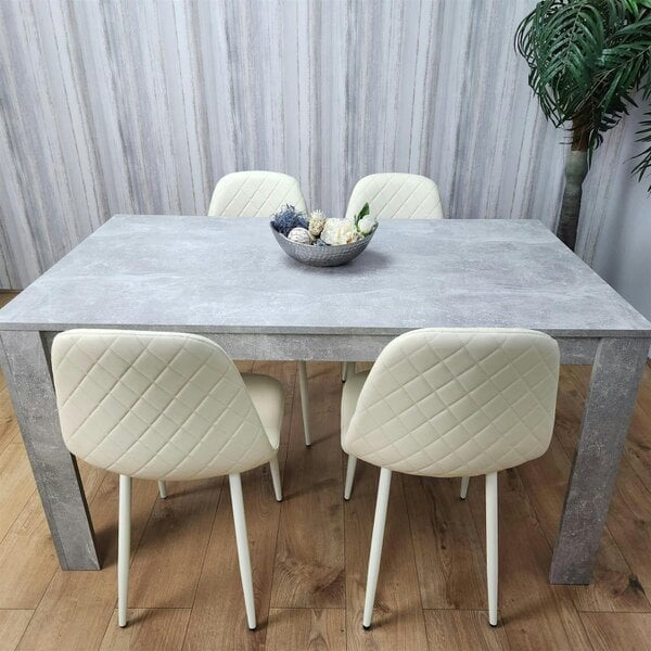 Kosy Koala Wooden Rectangle Dining Table Set - Dining Table with Set of 4 Cream Chairs - Dining Room Furniture