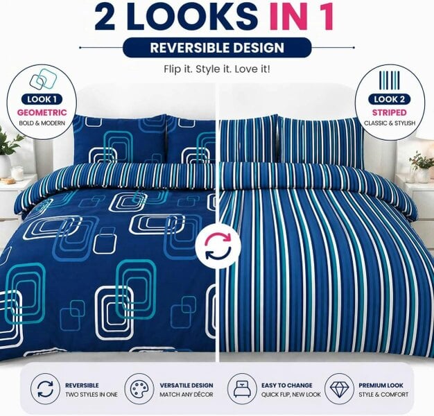 Night Zone Blake Geometric Printed Polycotton Duvet Cover Set – Modern Easy Care Bedding