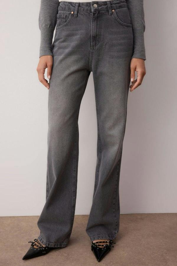WOVCOR Faded Effect Vintage High-Waisted Wide Leg Jeans