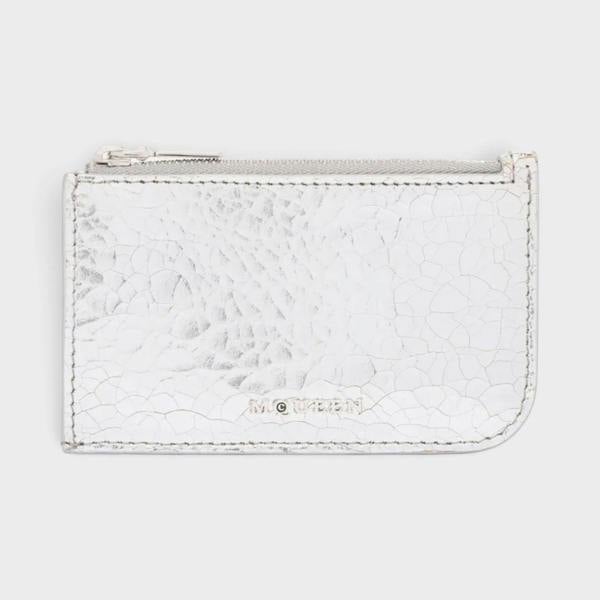 Alexander McQueen Sling Logo Zip Card Case Crackled Silver