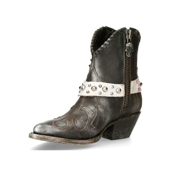 New Rock Grey Leather Pointed Cowboy Boots- WSTM004-S2
