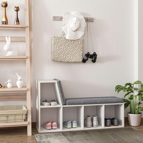 Wyld Haus Litadi Wood White Cube Bookcase With Cushioned Seat And Storage Cabinet