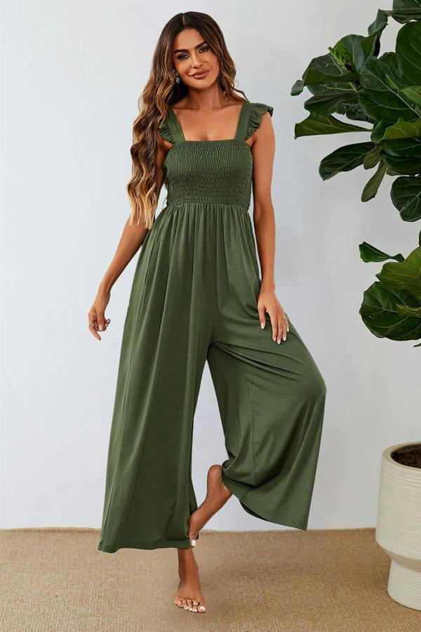 FS Collection Frill Detail Strappy Jumpsuit In Olive