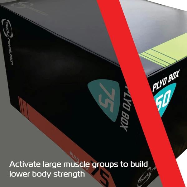 Large Body Revolution Plyo Box featuring a durable black surface with vibrant color accents for strength training and fitness workouts