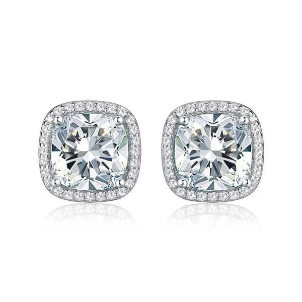 925 Sterling Silver Cushion Shaped Halo Stud Earrings for Women - namana.london