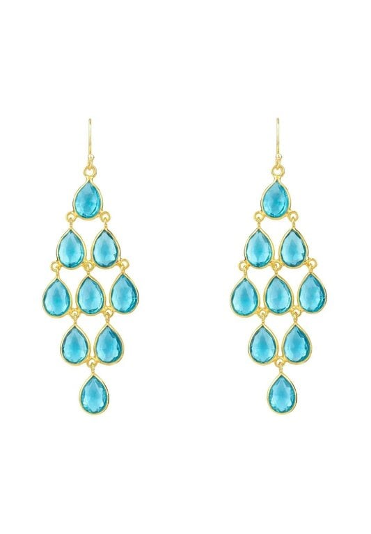 Latelita Erviola Gemstone Cascade Earrings Gold Blue Topaz