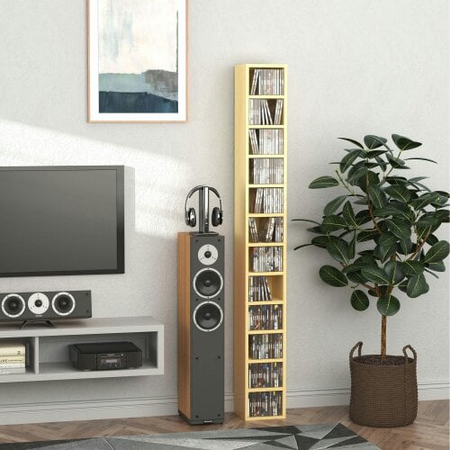 Wyld Haus Yoel Wood Oak Tone Tall Narrow CD Storage Tower