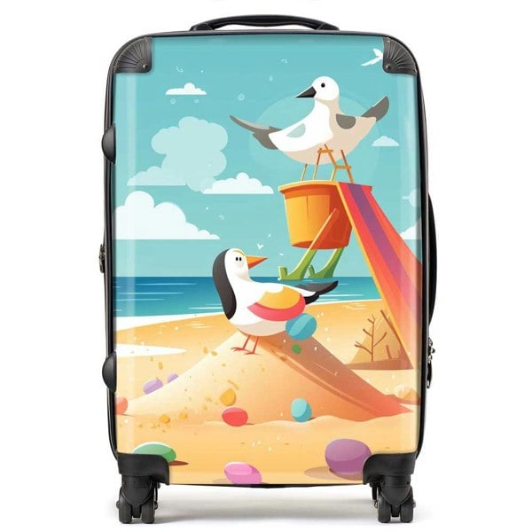 Warren Reed Seagulls On A Beach Holiday Suitcase