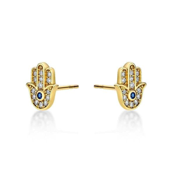 Gold Plated Hamza Hand Stud Earrings for Women - namana.london