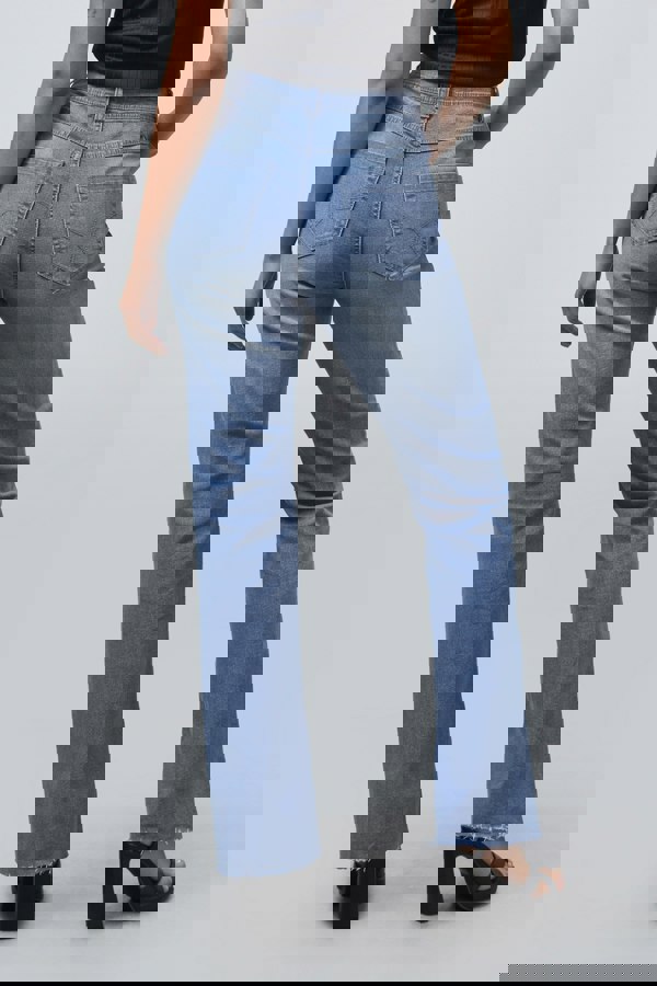 ENORSIA High Waist Raw Hem Flared Jeans