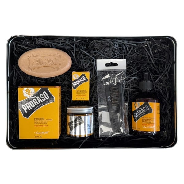 Proraso Beard Care Set Presentation Case - Wash, Paste, Balm, Wax, Brush + Comb