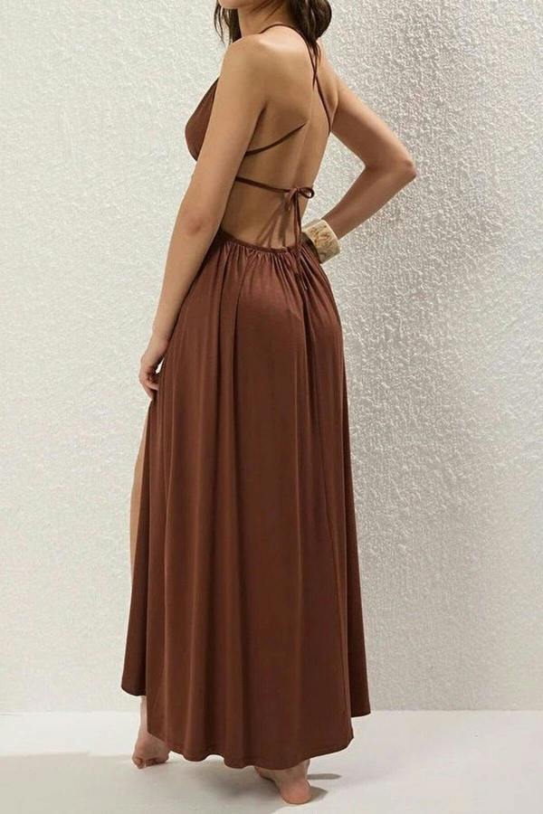 WOVCOR Woven Backless Maxi Beach Dress