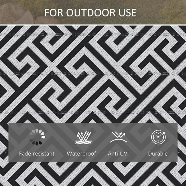 Close-up black-and-white Greek key geometric rug pattern