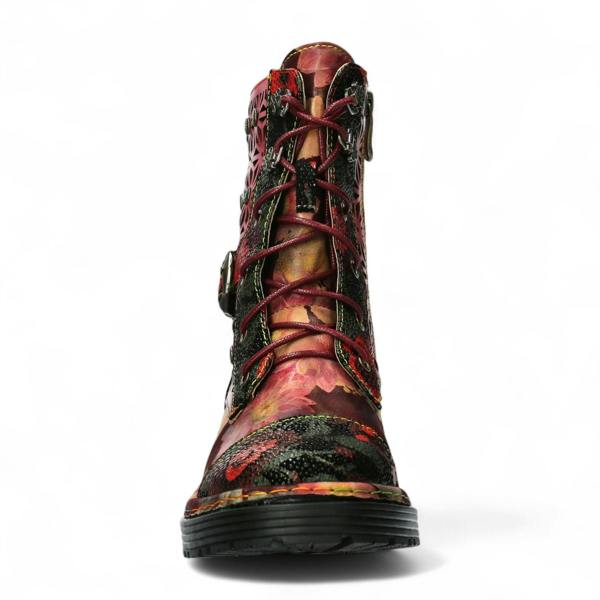 Laura Vita Incaso 36 Red Floral Womens Gothic Victorian Leather Ankle High Boots