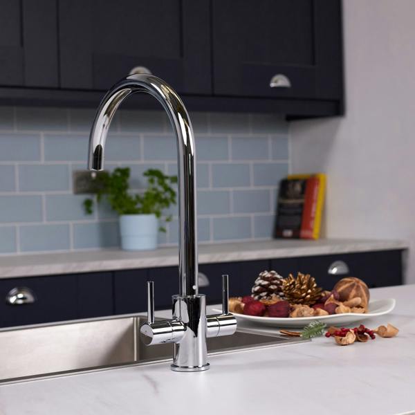 Flode Hammerfest | Dual Lever Kitchen Sink Mixer Tap with Swivel Spout | Polished Chrome Finish