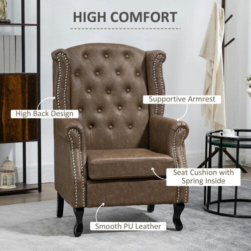 Wyld Haus Selato Fabric Brown Wingback Accent Chair With Chesterfield Style Tufting And Nailhead Trim