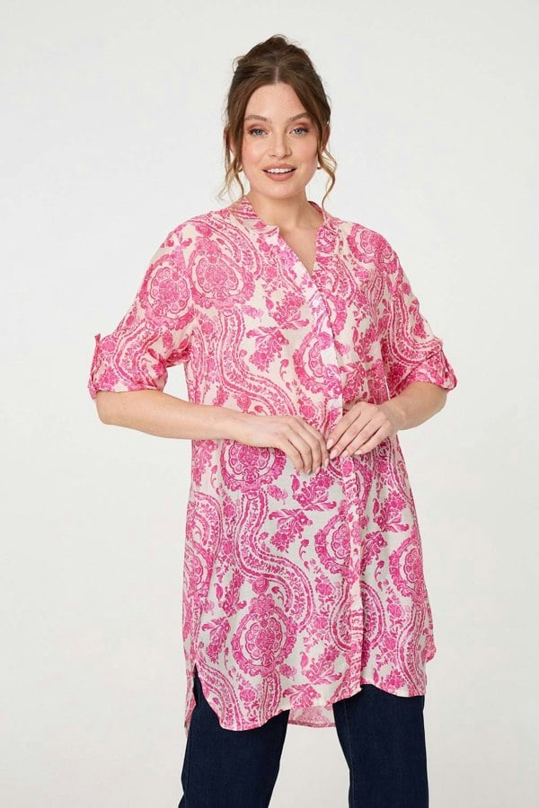 Pink | Paisley Print Relaxed Longline Shirt
