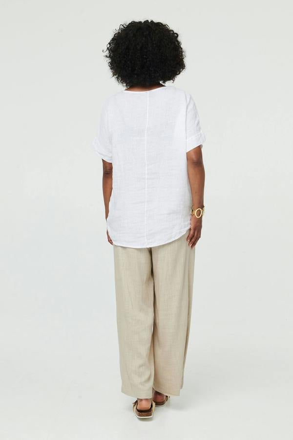 White | Relaxed Mesh Trim 1/2 Sleeve Top