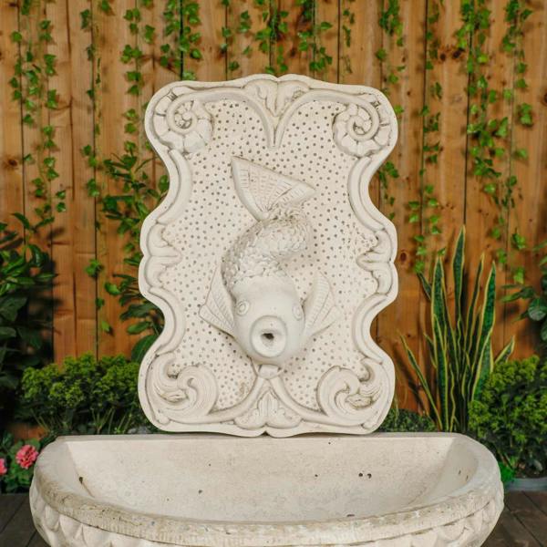 Large White Stone Fish design Wall Fountain (NO PLINTHS) 
