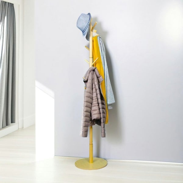 Rafaelo Mobilia Wooden Coat Stand With 8 Hooks Brown With Round Base