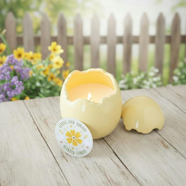 Kingsbury Gifts Zesty Citrus and Ginger Scented Ceramic Egg Candle