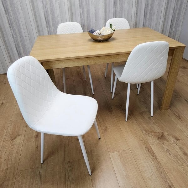 Kosy Koala Wooden Dining Table with 4 white Gem Patterned Chairs Oak Effect Table with white Chairs