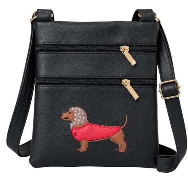 Fores Collection Ladies Dachshund Crossbody Bag – Faux Leather Dog Walking Shoulder Bag