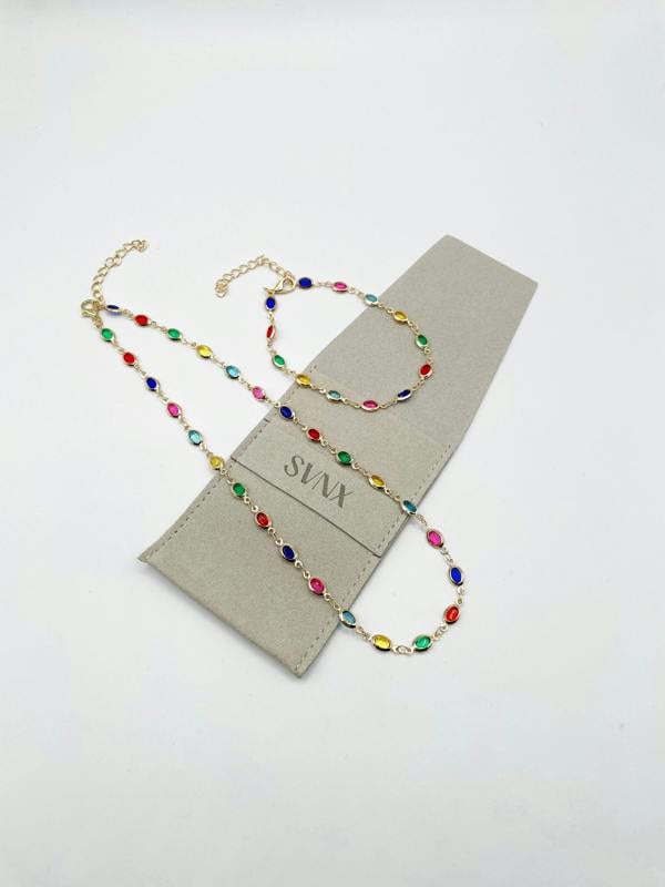 SVNX Multicolour Oval Necklace & Bracelet Set