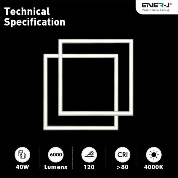 ENER-J 40W LED Super Bright Frame Border Line LED Light Panel Ceiling Lamp, 60x60cms, 40W with 4000 Lumens, 3 Years Warranty | Pack of 6 - 6000K