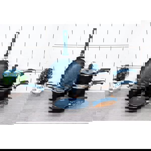 Gr8 Home Aluminium 8 Pc Marble Ceramic Non Stick Induction Frying Pan Saucepan Set Blue