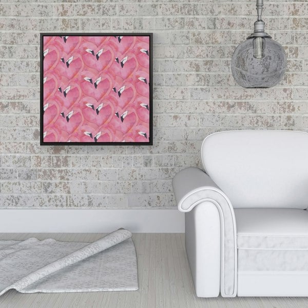 Warren Reed Watercolour Flamingo Hearts Framed Canvas