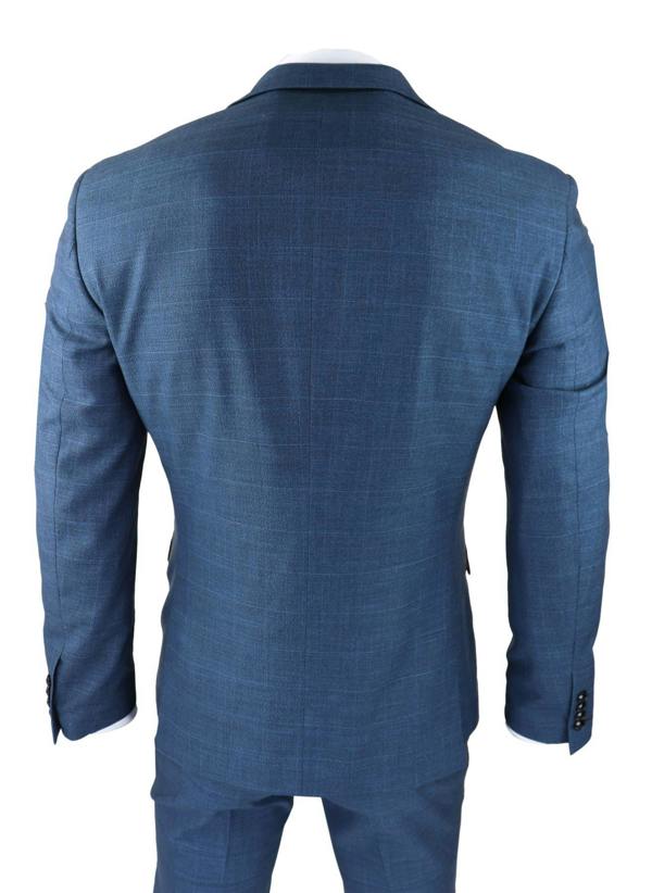 Paul Andrew Mens 3 Piece Blue Suit Prince Of Wales Check Classic Light Tailored Fit Modern