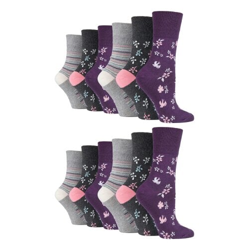 Gentle Grip 12 Pairs Ladies Cotton Rich Everyday Socks Gentle Grip Soft Top Comfort Socks - 4-8 UK - SOLRH214