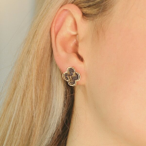 The Colourful Aura Large Black Clover Elegant Rose Gold Plated Stud Earrings