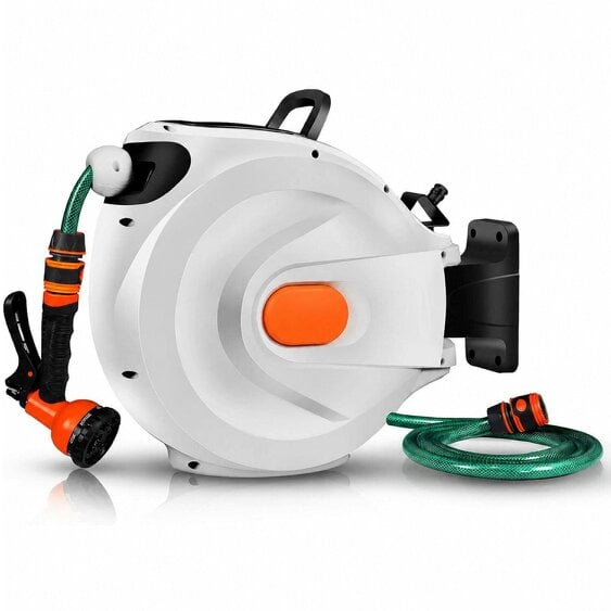 Neo Direct 30m Retractable Garden Hose Reel Wall Mounted 180° Swivel Bracket 8 Spray