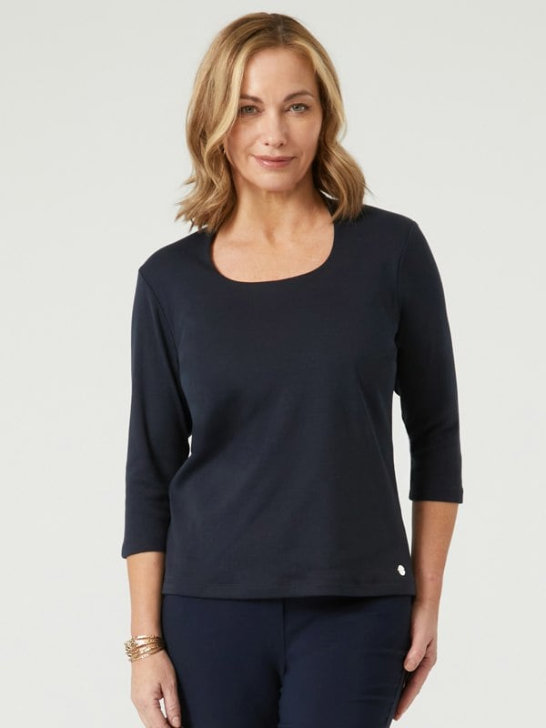 PennyPlain High Back Scoop Neck Top - Navy