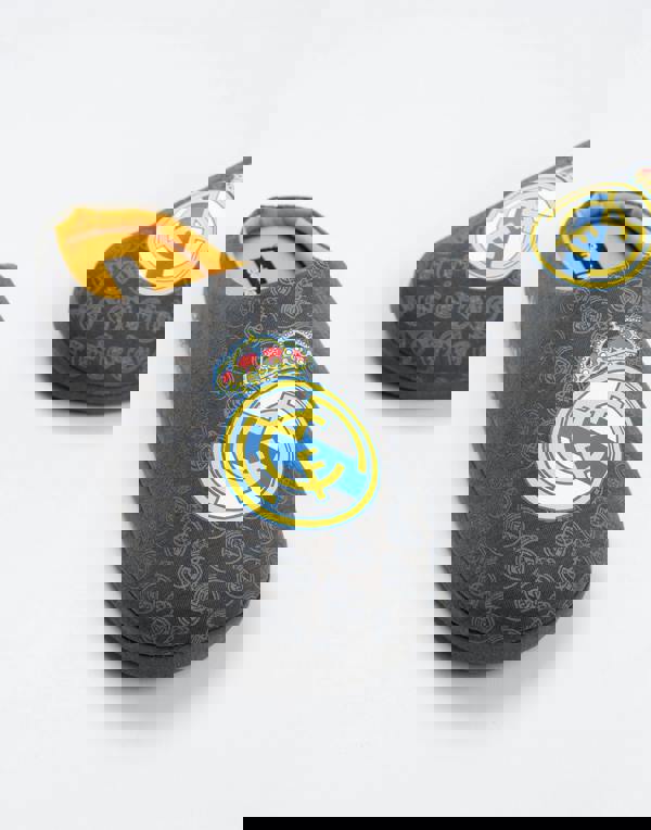 Real Madrid Mens Black Logo Mule Slippers