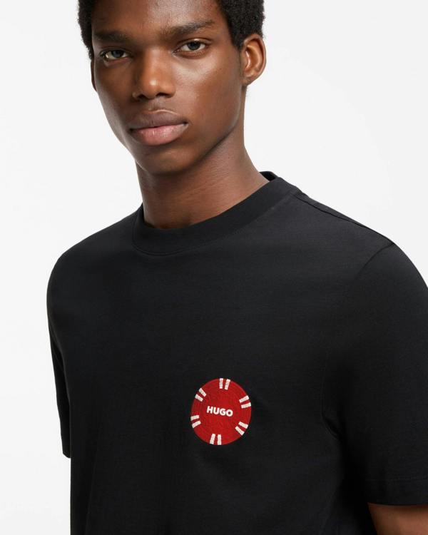 HUGO Datril Mens Cotton-jersey T-shirt with poker-chip print  - Black 001, detail