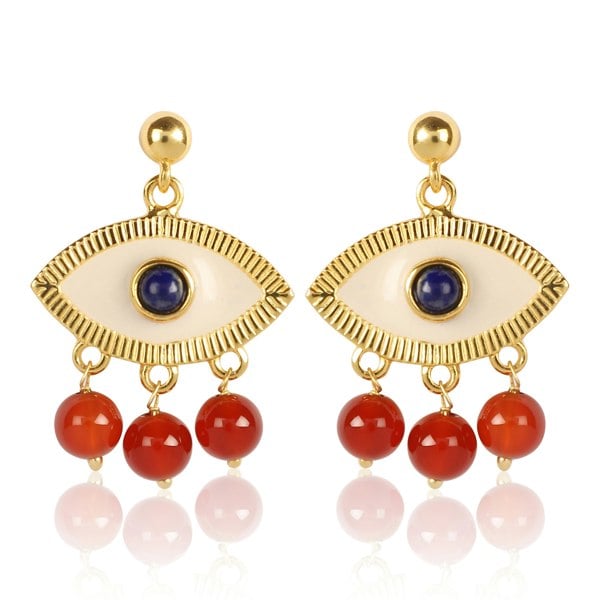 Lila Rasa Evil Eye Earrings Red Carnelian