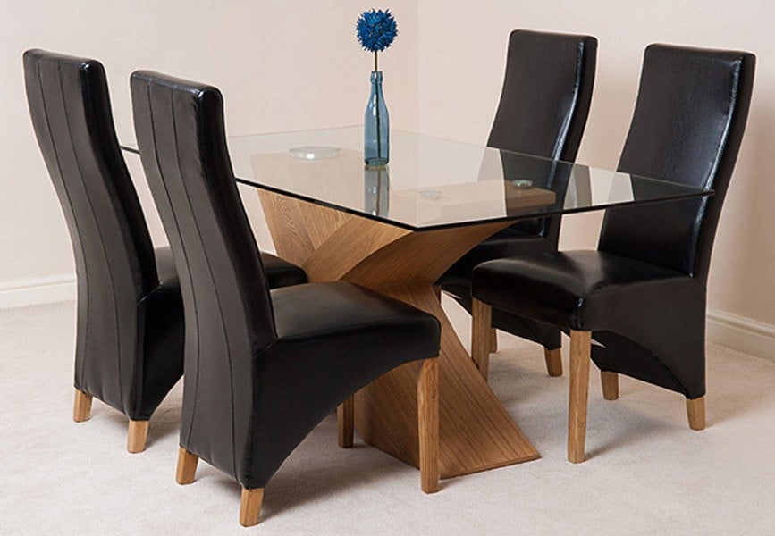 That's Furniture Valencia Oak Small Glass Dining Table & Lola Leather Chairs